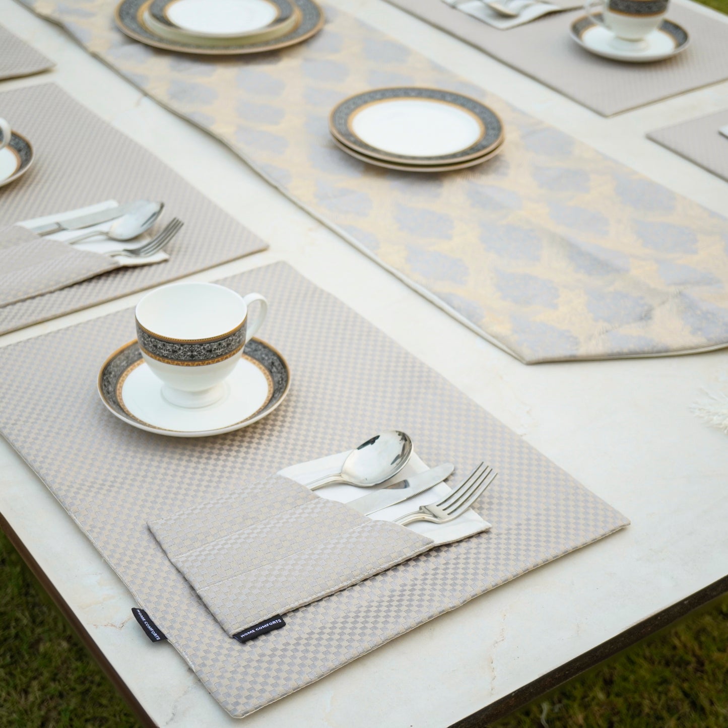 Regal Check Grey Cream Table Set