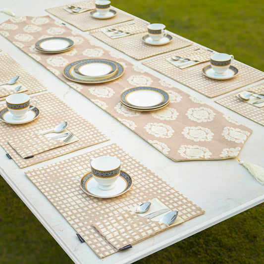 Medallion Check Sandstone Beige Table Set