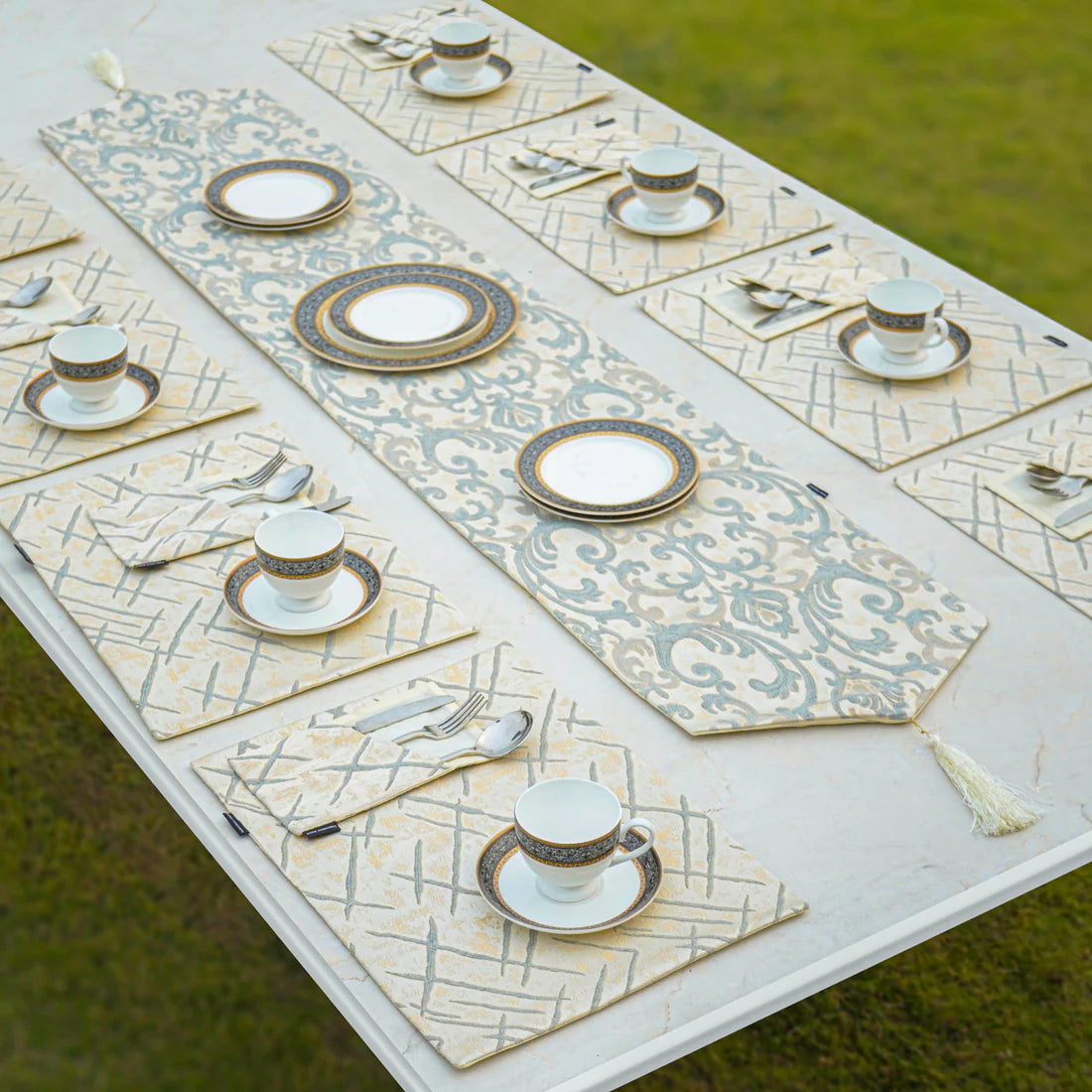 Imperial Brocade Grey Mist Table Runner
