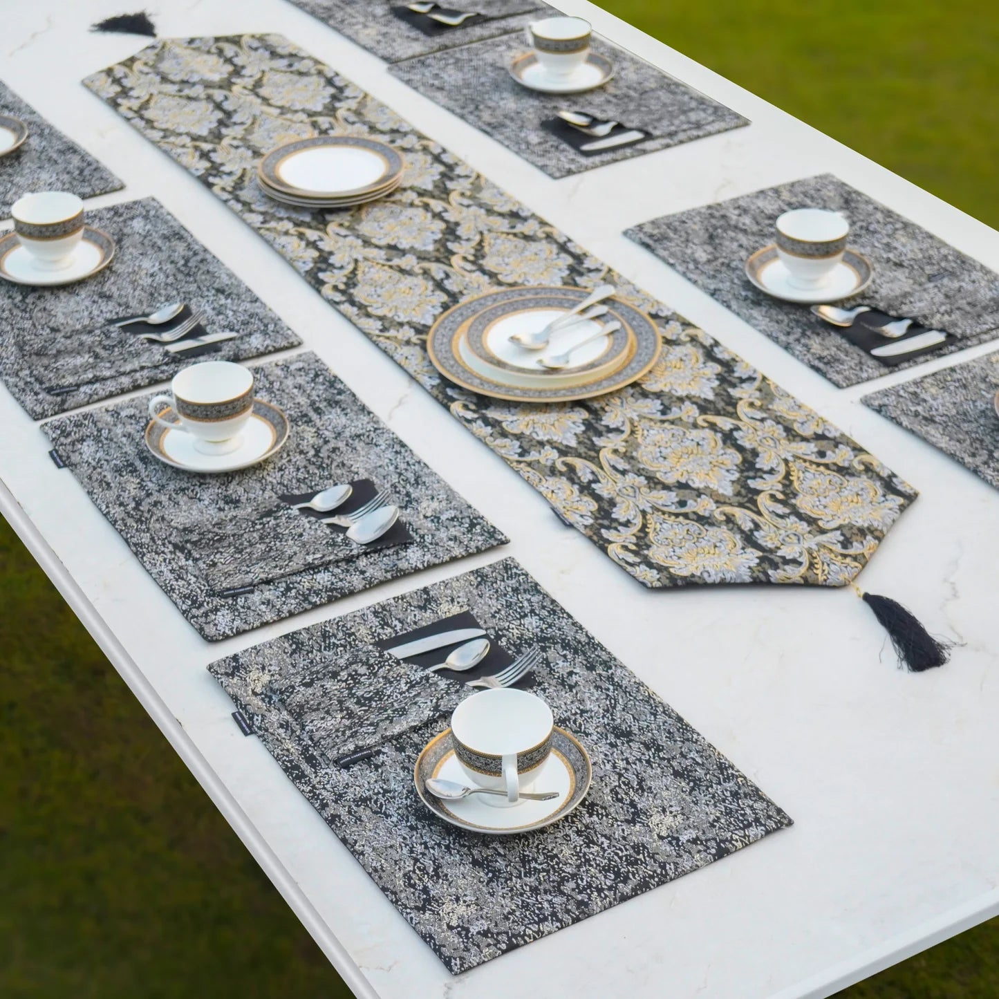 Majestic Tapestry Noir Black Table Runner