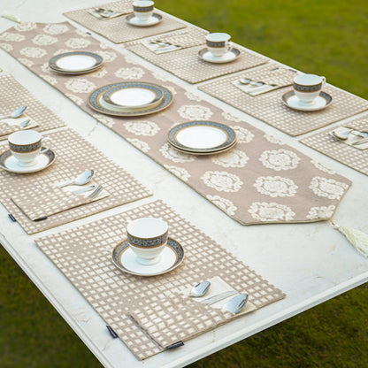 Medallion Check Sandstone Beige Table Runner