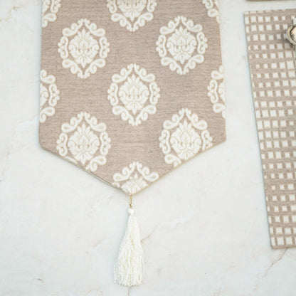 Medallion Check Sandstone Beige Table Runner