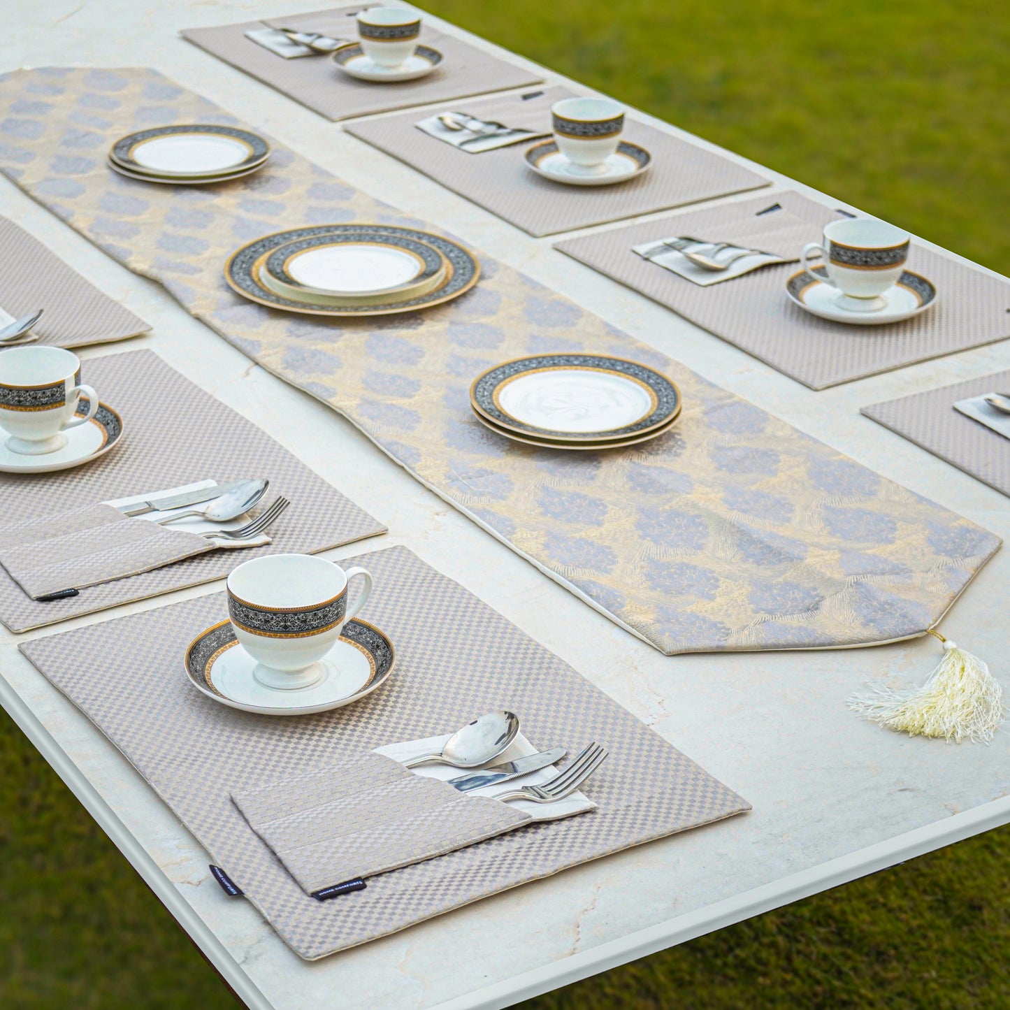 Regal Check Grey Cream Table Set