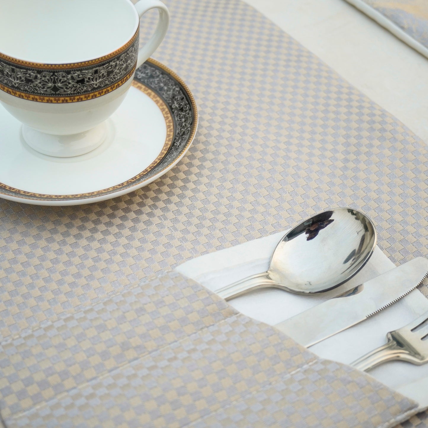 Regal Check Grey Cream Table Set
