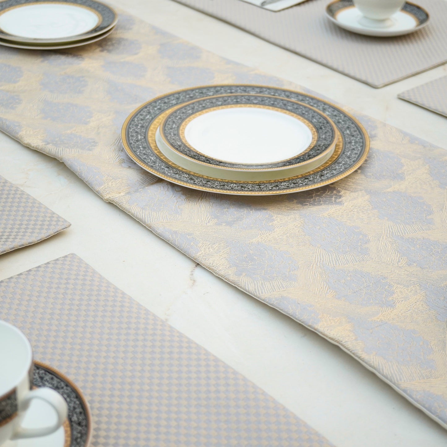 Regal Check Grey Cream Table Set
