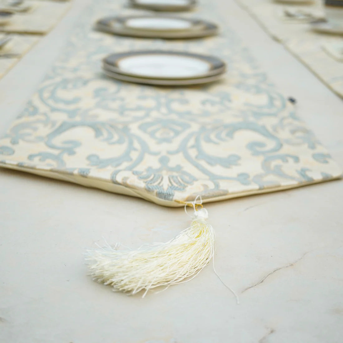 Imperial Brocade Grey Mist Table Runner