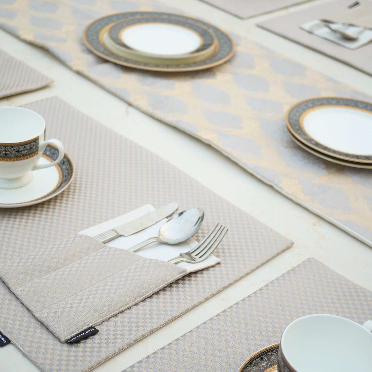 Regal Check Grey Cream Table Set
