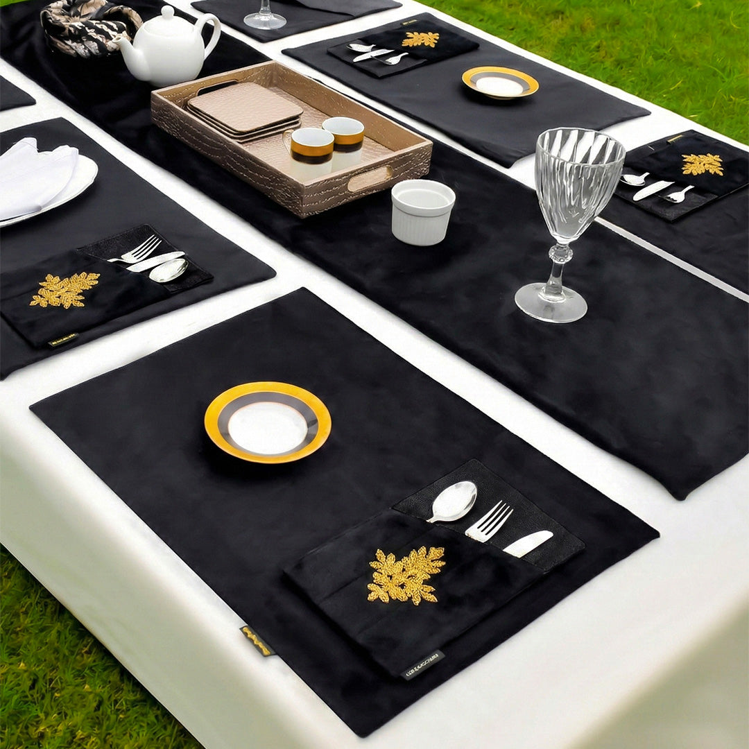 Noir Blossom Black Velvet Table Set