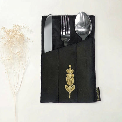 Black Lotus Embroidered Velvet Table Set
