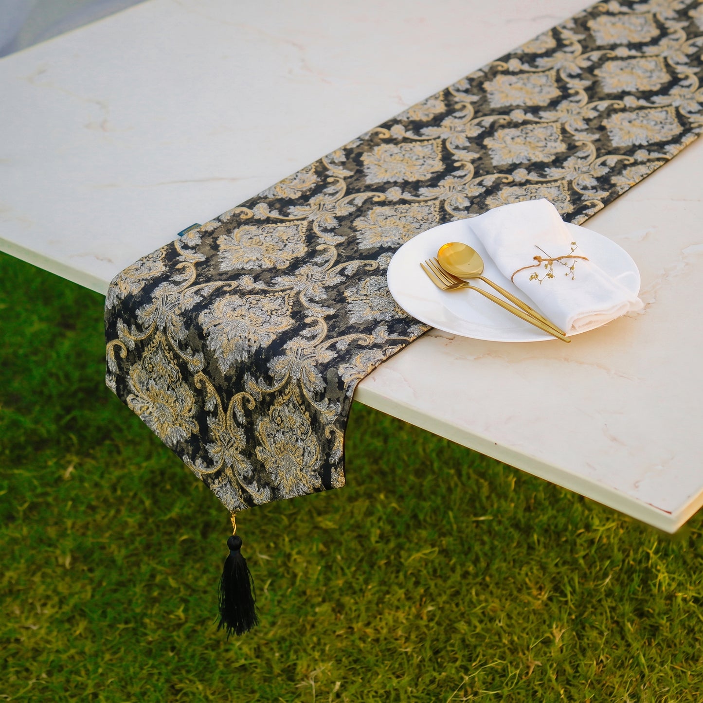 Majestic Tapestry Noir Black Table Runner