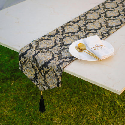 Majestic Tapestry Noir Black Table Runner