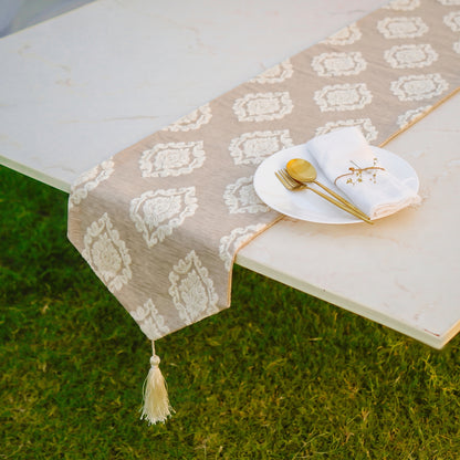 Medallion Check Sandstone Beige Table Runner