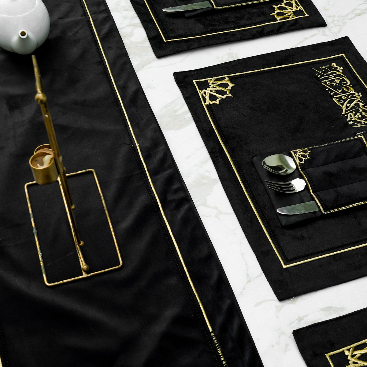 Noor Black Velvet Table Set