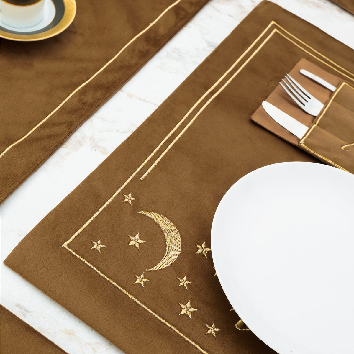 Misk Brown Velvet Table Set