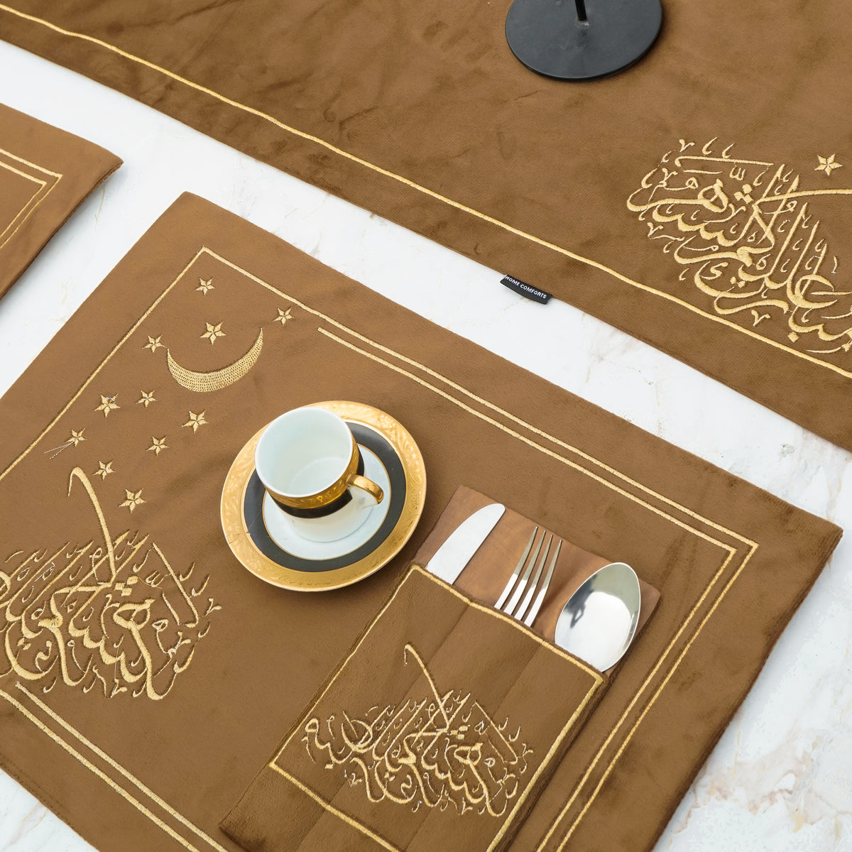 Misk Brown Velvet Table Set