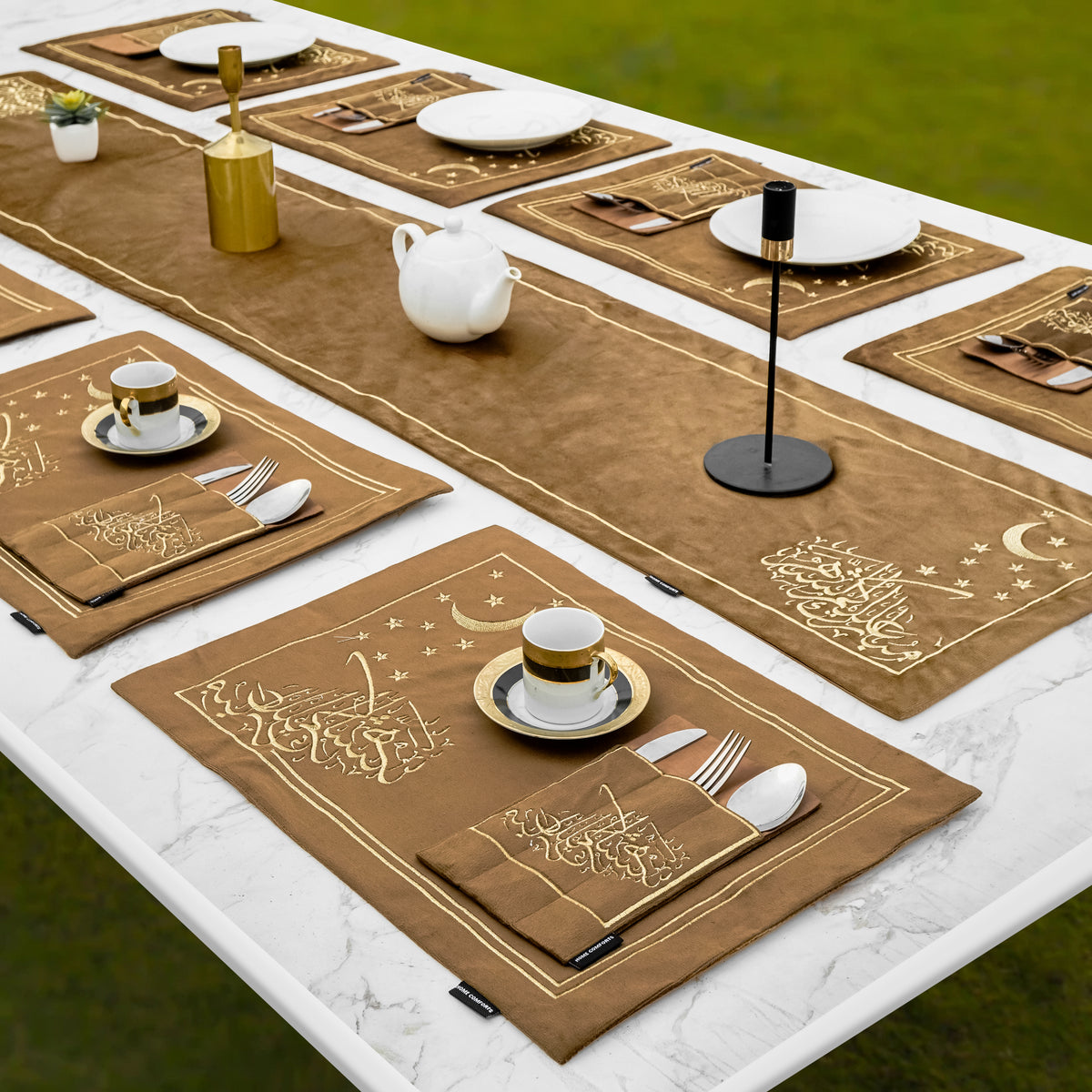 Misk Brown Velvet Table Set